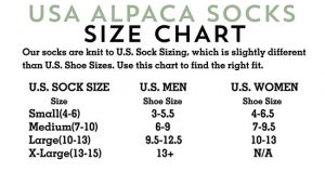 Alpaca Sock Size Chart